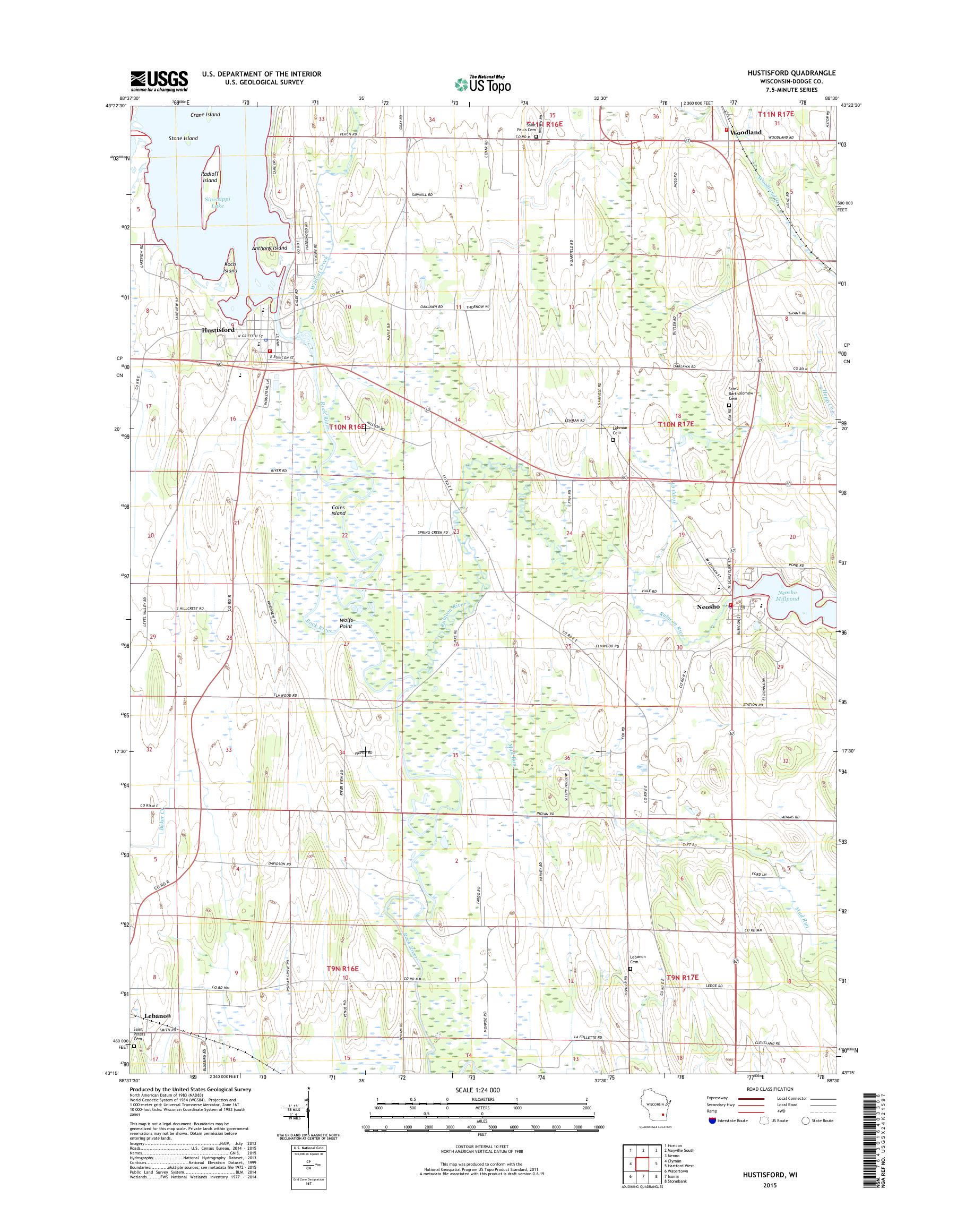 Hustisford Wisconsin US Topo Map MyTopo Map Store