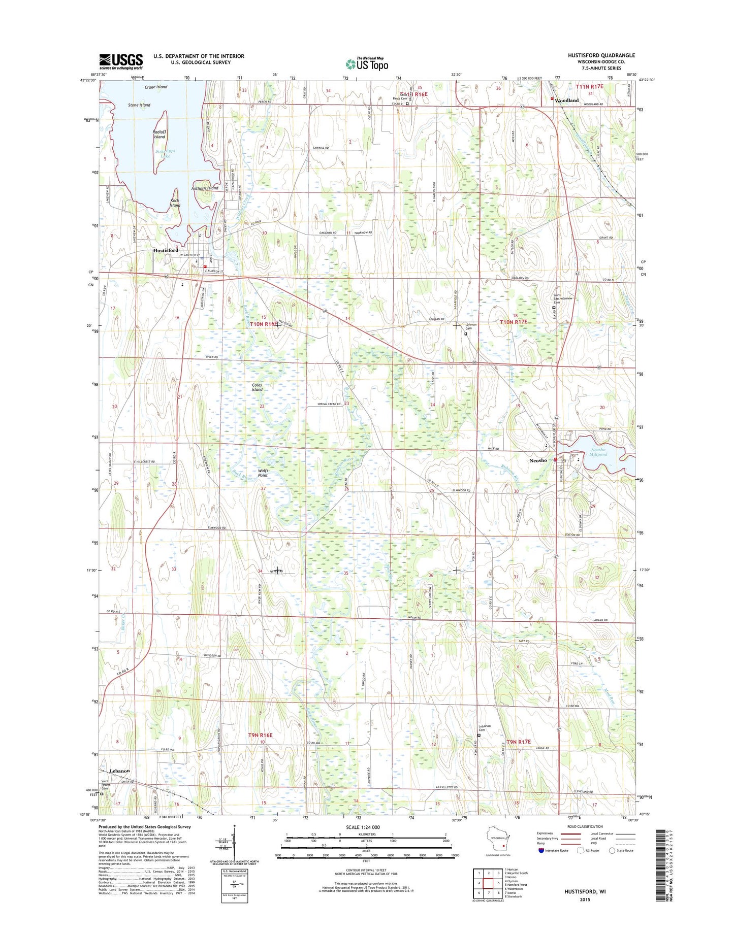 Hustisford Wisconsin US Topo Map Image