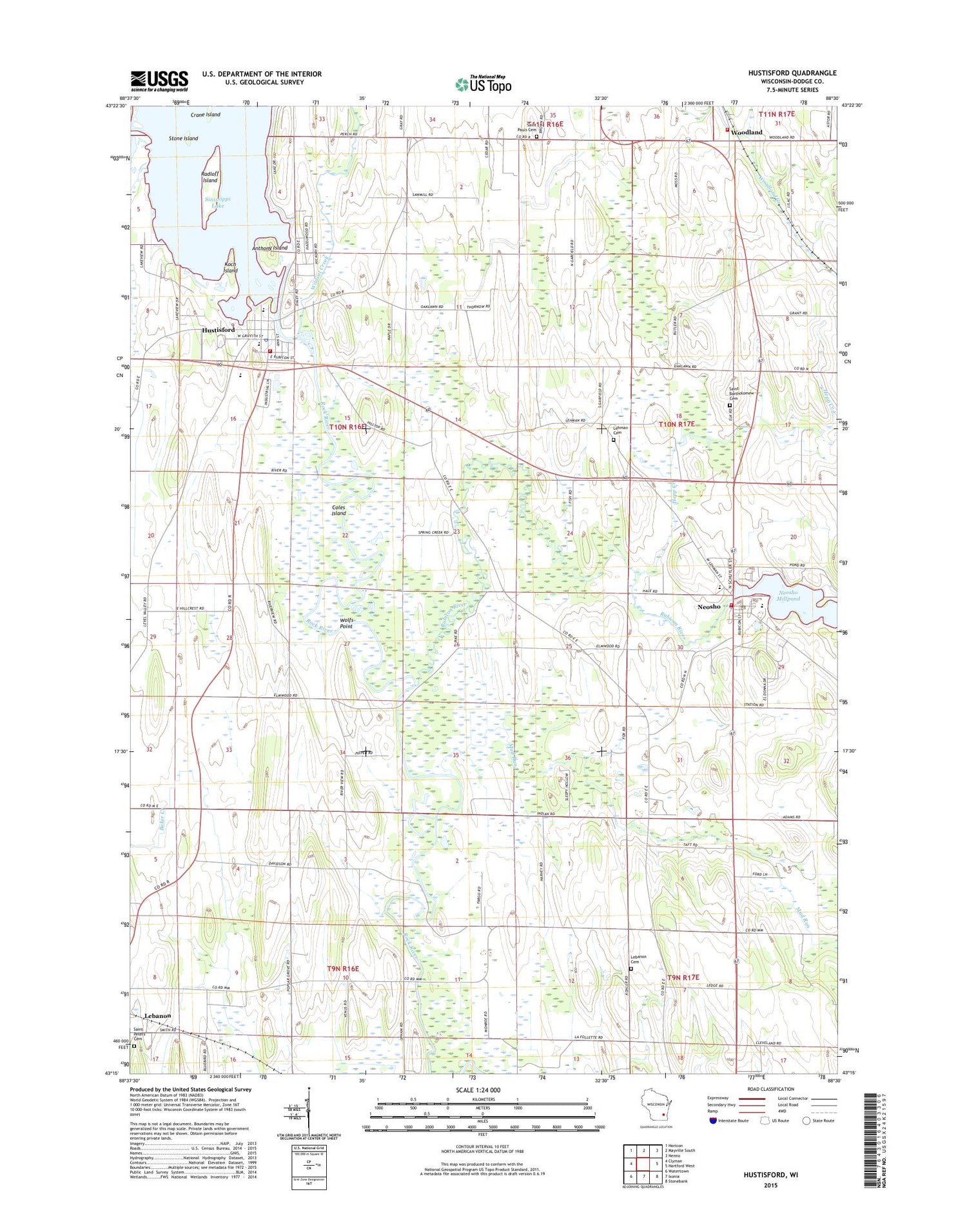Hustisford Wisconsin US Topo Map Image