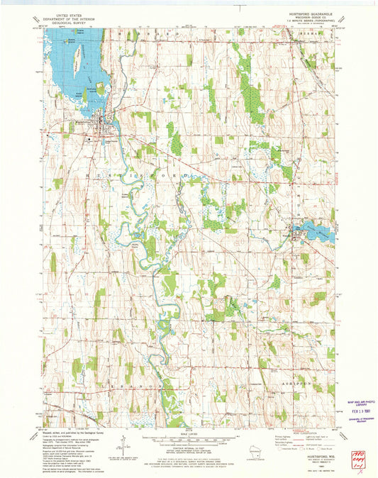 Classic USGS Hustisford Wisconsin 7.5'x7.5' Topo Map Image
