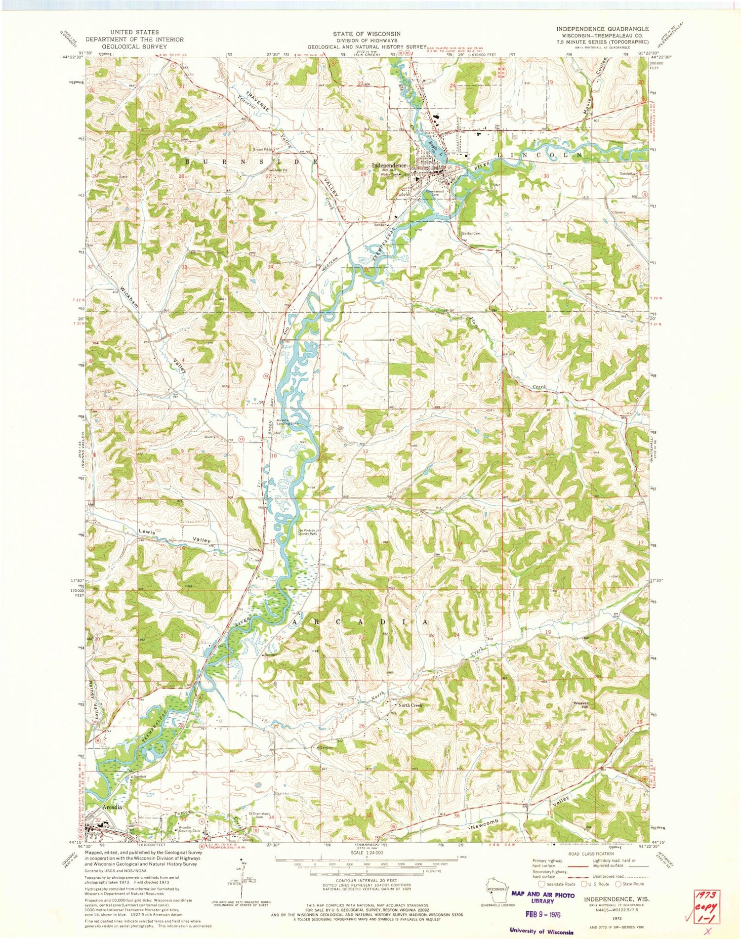 Classic USGS Independence Wisconsin 7.5'x7.5' Topo Map Image