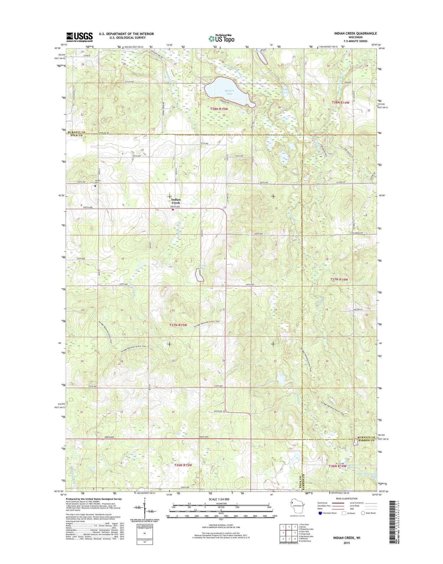 Indian Creek Wisconsin US Topo Map Image