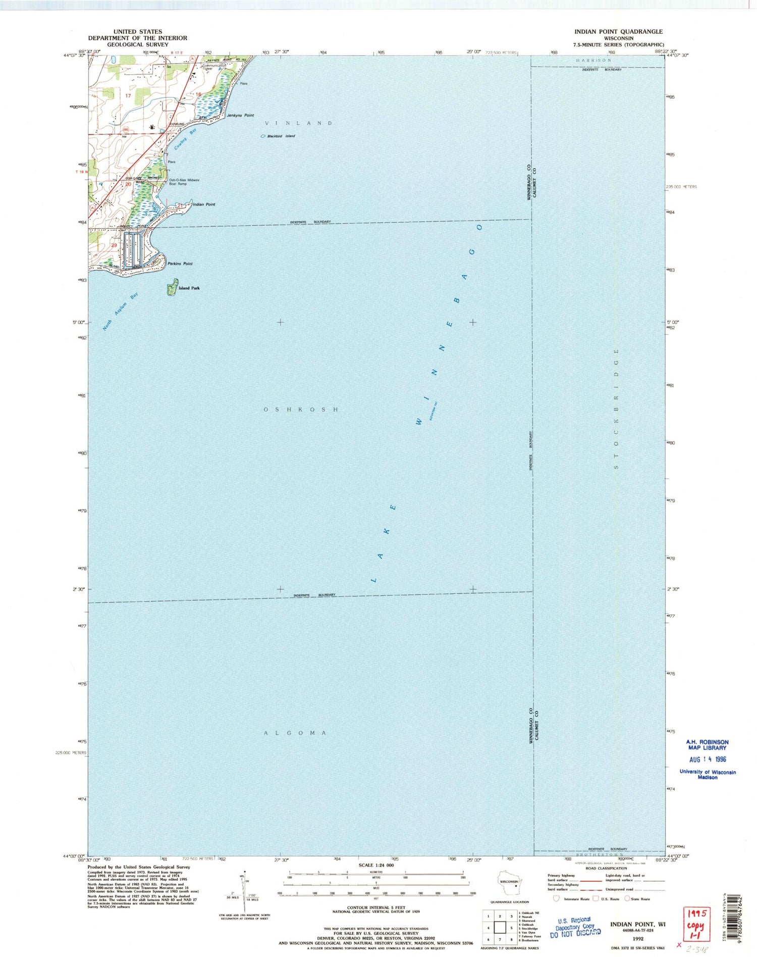 Classic USGS Indian Point Wisconsin 7.5'x7.5' Topo Map Image