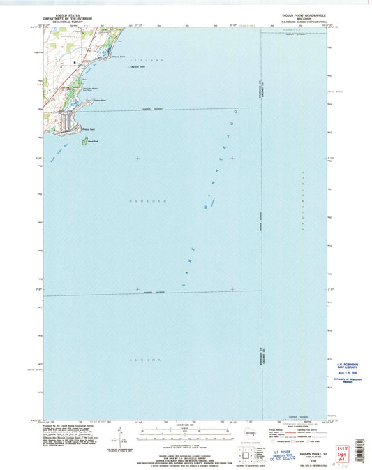 Classic USGS Indian Point Wisconsin 7.5'x7.5' Topo Map Image