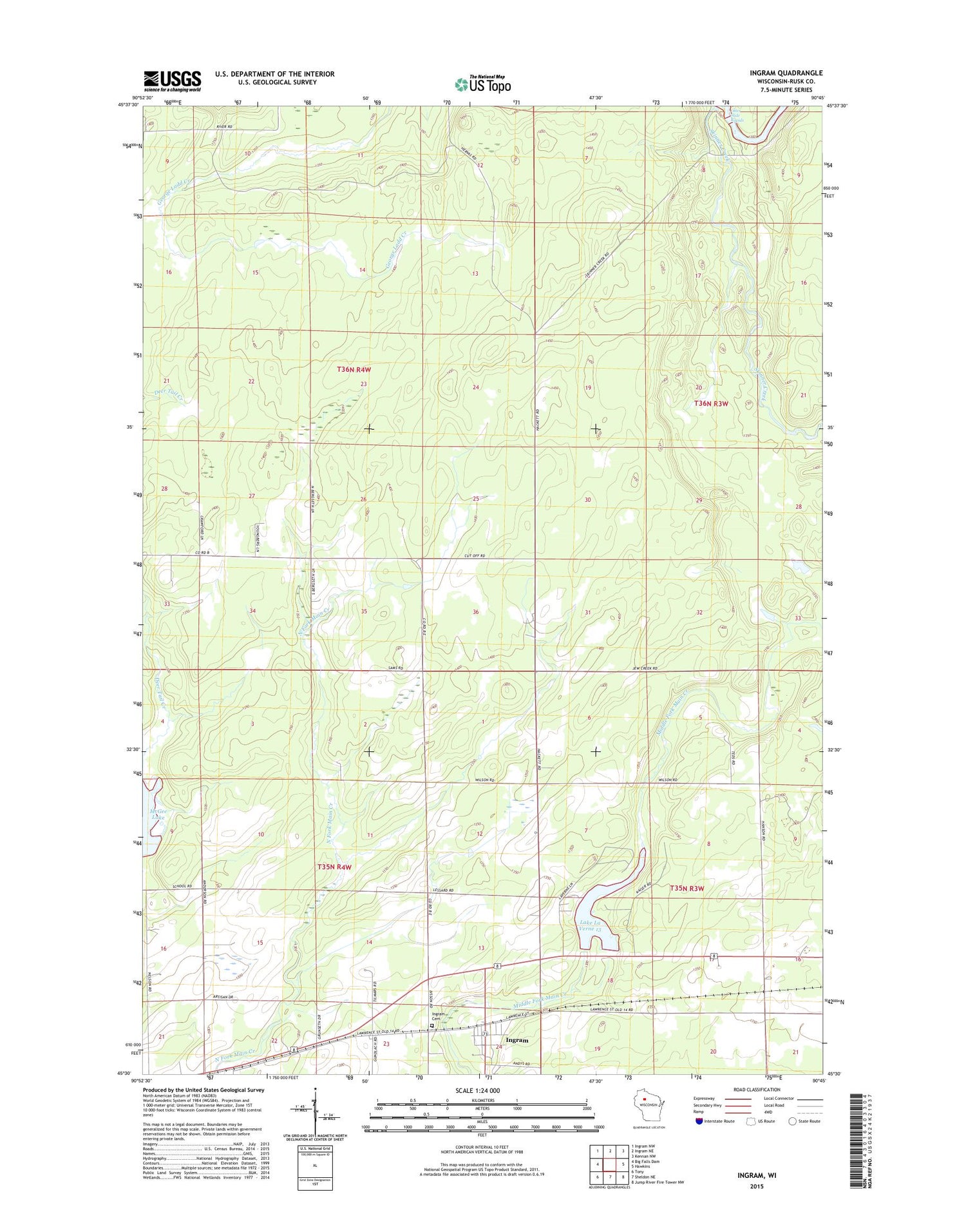 Ingram Wisconsin US Topo Map Image