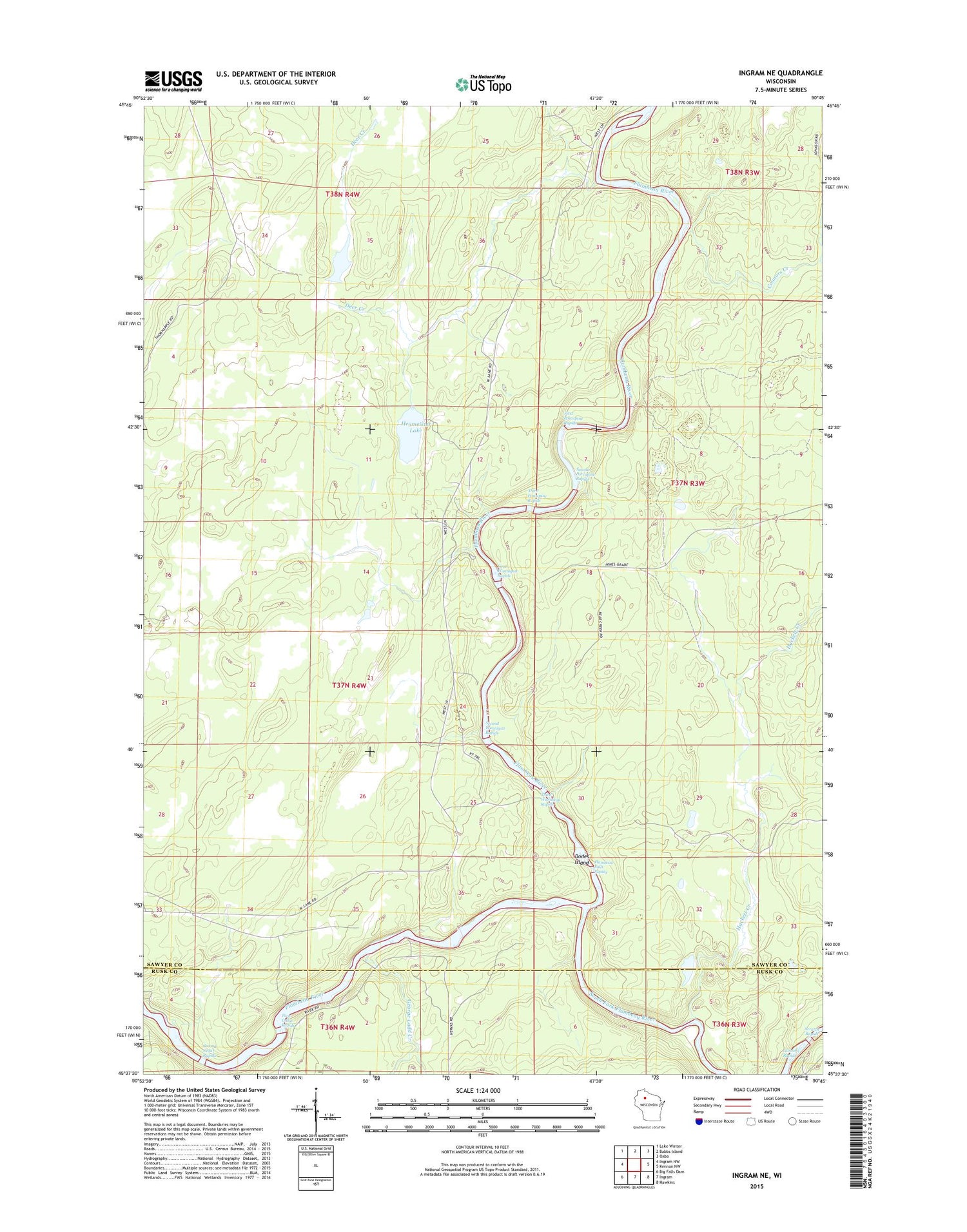 Ingram NE Wisconsin US Topo Map Image