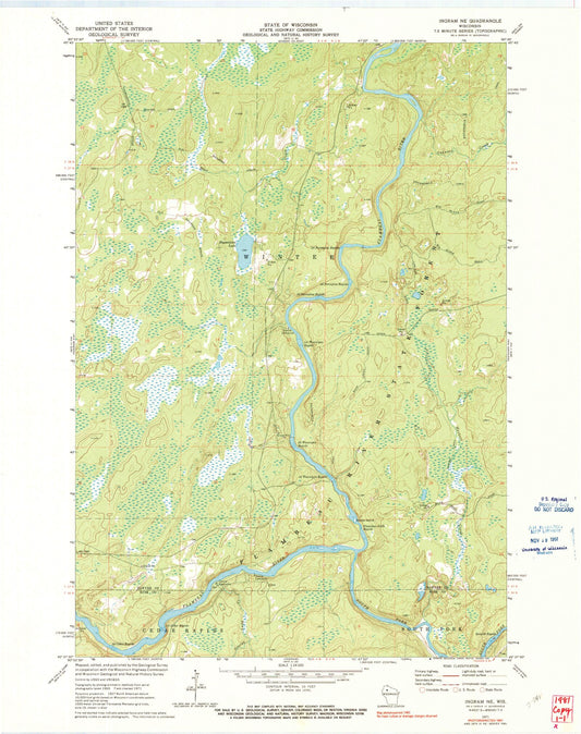 Classic USGS Ingram NE Wisconsin 7.5'x7.5' Topo Map Image