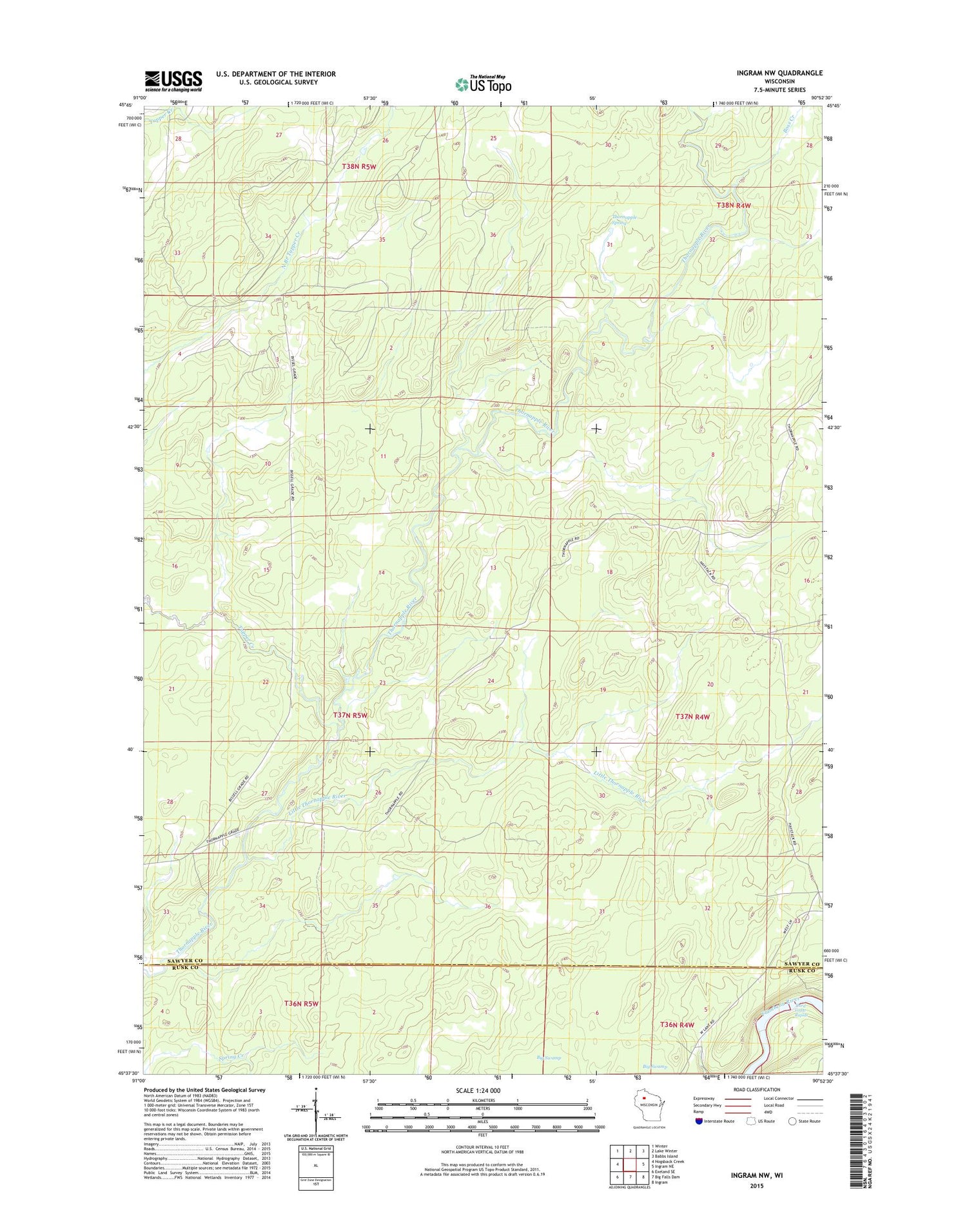 Ingram NW Wisconsin US Topo Map Image