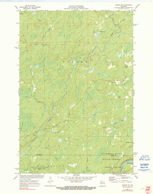 Classic USGS Ingram NW Wisconsin 7.5'x7.5' Topo Map Image