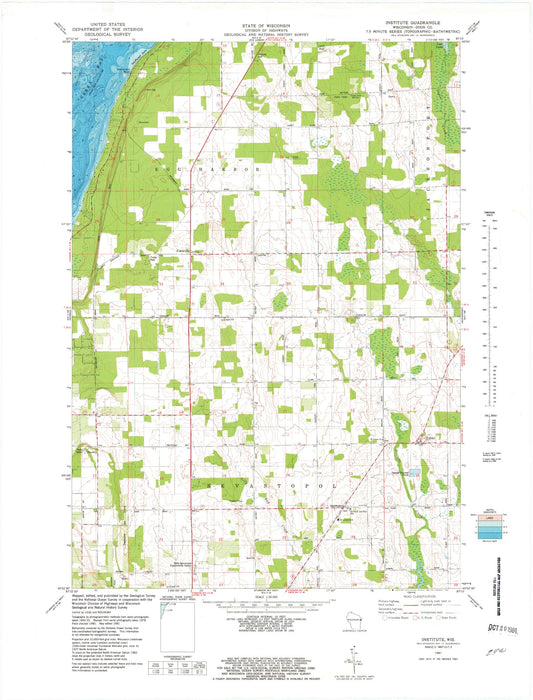 Classic USGS Institute Wisconsin 7.5'x7.5' Topo Map Image