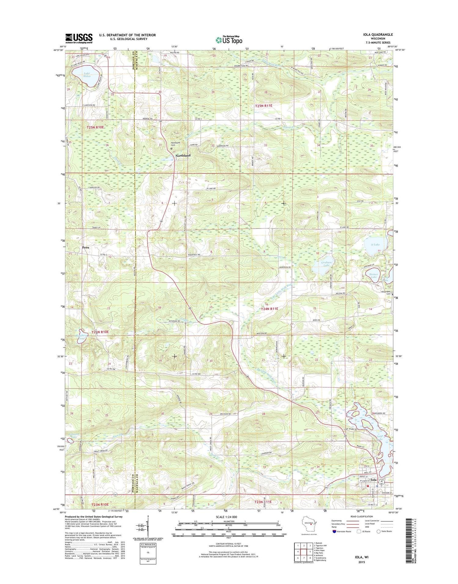 Iola Wisconsin US Topo Map Image