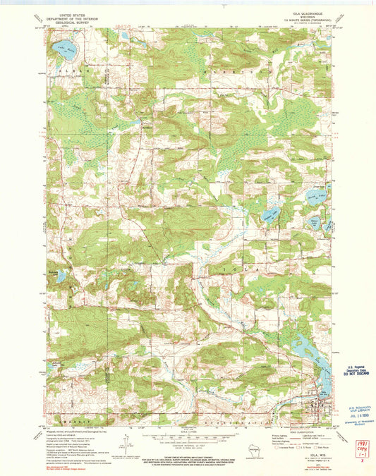 Classic USGS Iola Wisconsin 7.5'x7.5' Topo Map Image