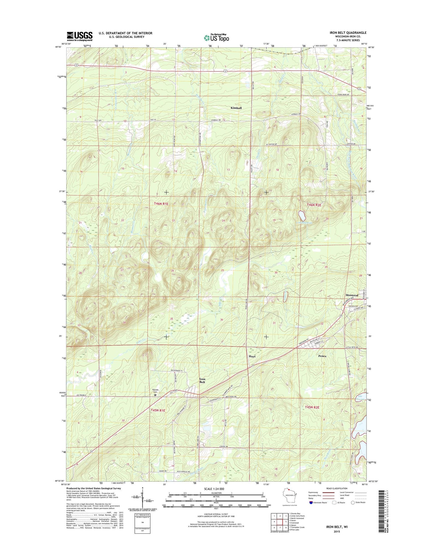 Iron Belt Wisconsin US Topo Map Image