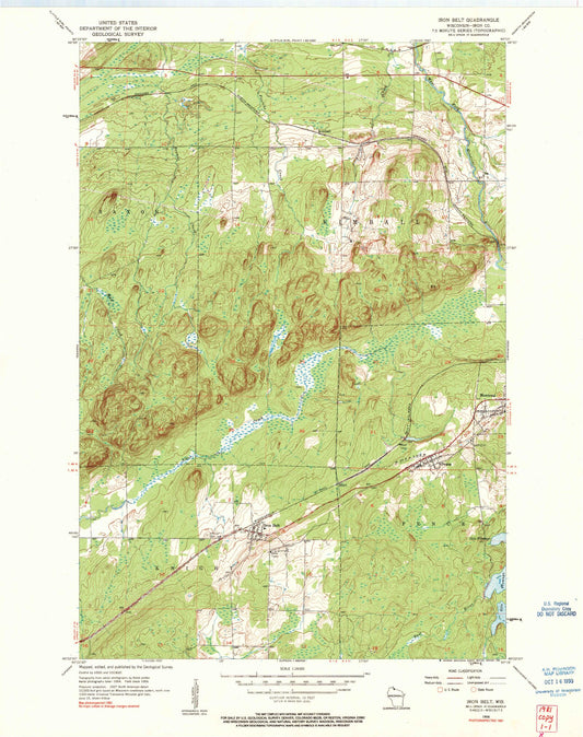 Classic USGS Iron Belt Wisconsin 7.5'x7.5' Topo Map Image