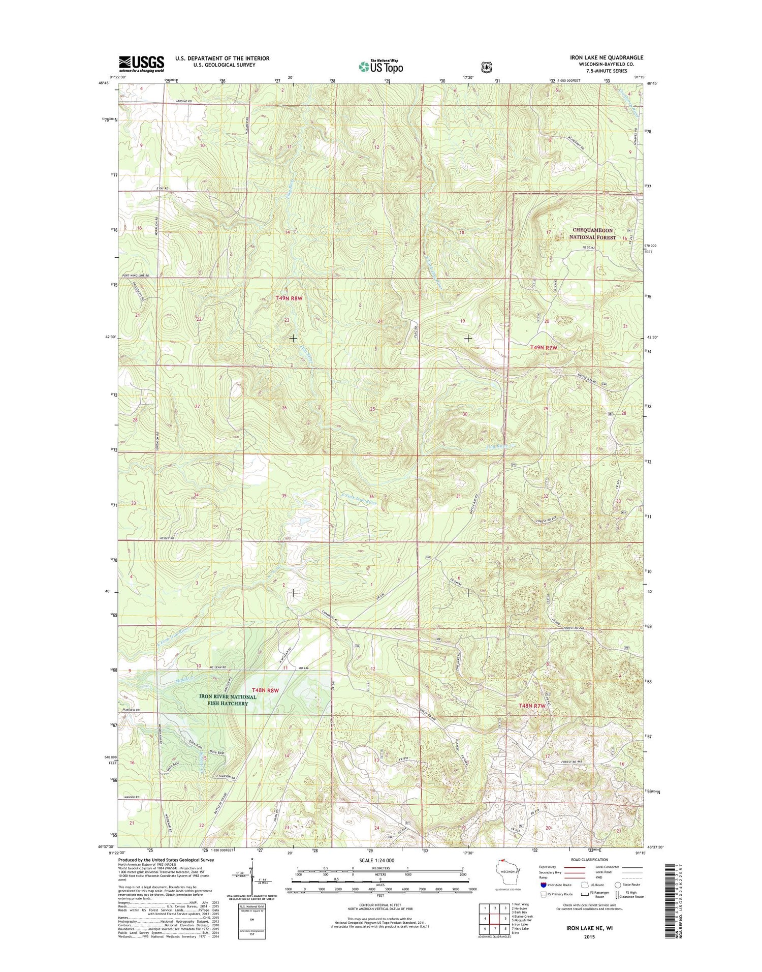 Iron Lake NE Wisconsin US Topo Map Image