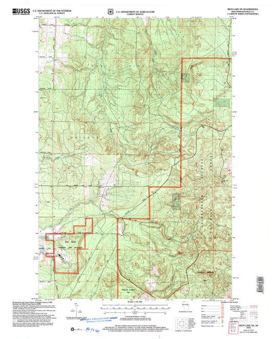 Classic USGS Iron Lake NE Wisconsin 7.5'x7.5' Topo Map Image