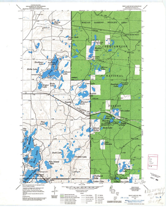 Classic USGS Hart Lake Wisconsin 7.5'x7.5' Topo Map Image