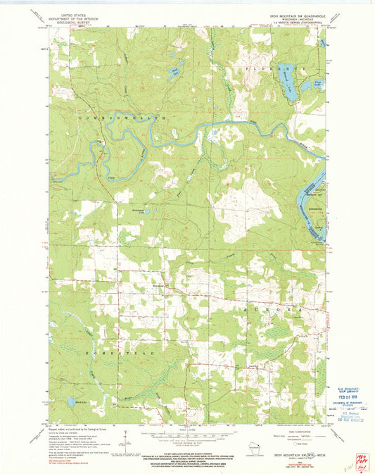 Classic USGS Iron Mountain SW Wisconsin 7.5'x7.5' Topo Map Image