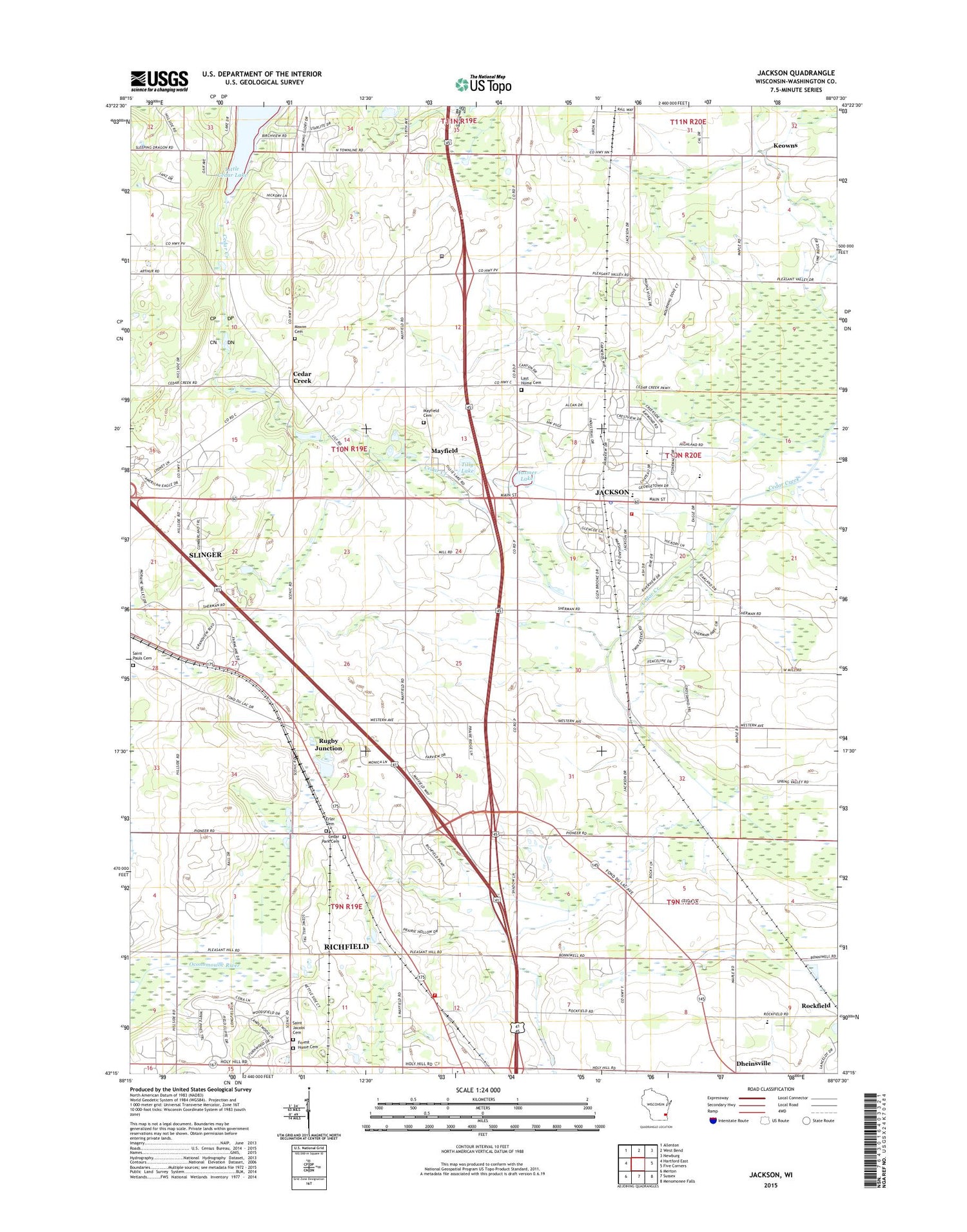 Jackson Wisconsin US Topo Map Image