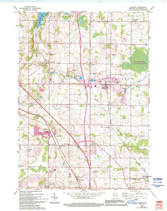 Classic USGS Jackson Wisconsin 7.5'x7.5' Topo Map Image