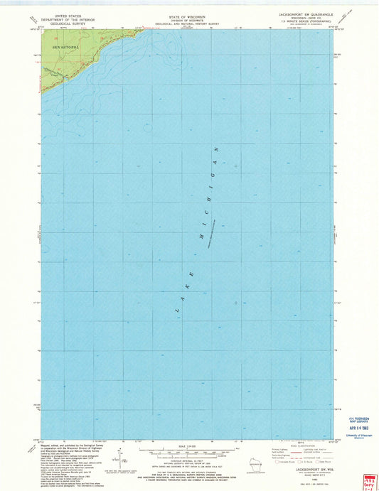 Classic USGS Jacksonport SW Wisconsin 7.5'x7.5' Topo Map Image