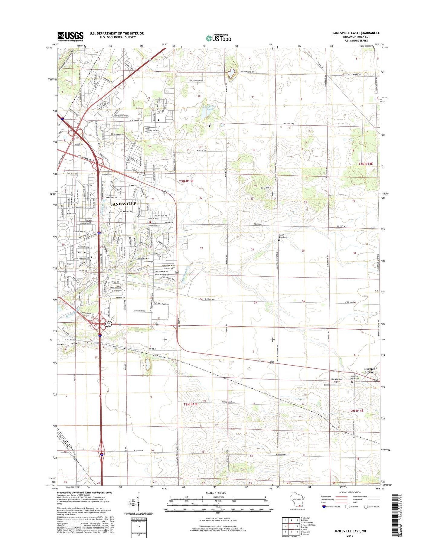 Janesville East Wisconsin US Topo Map Image