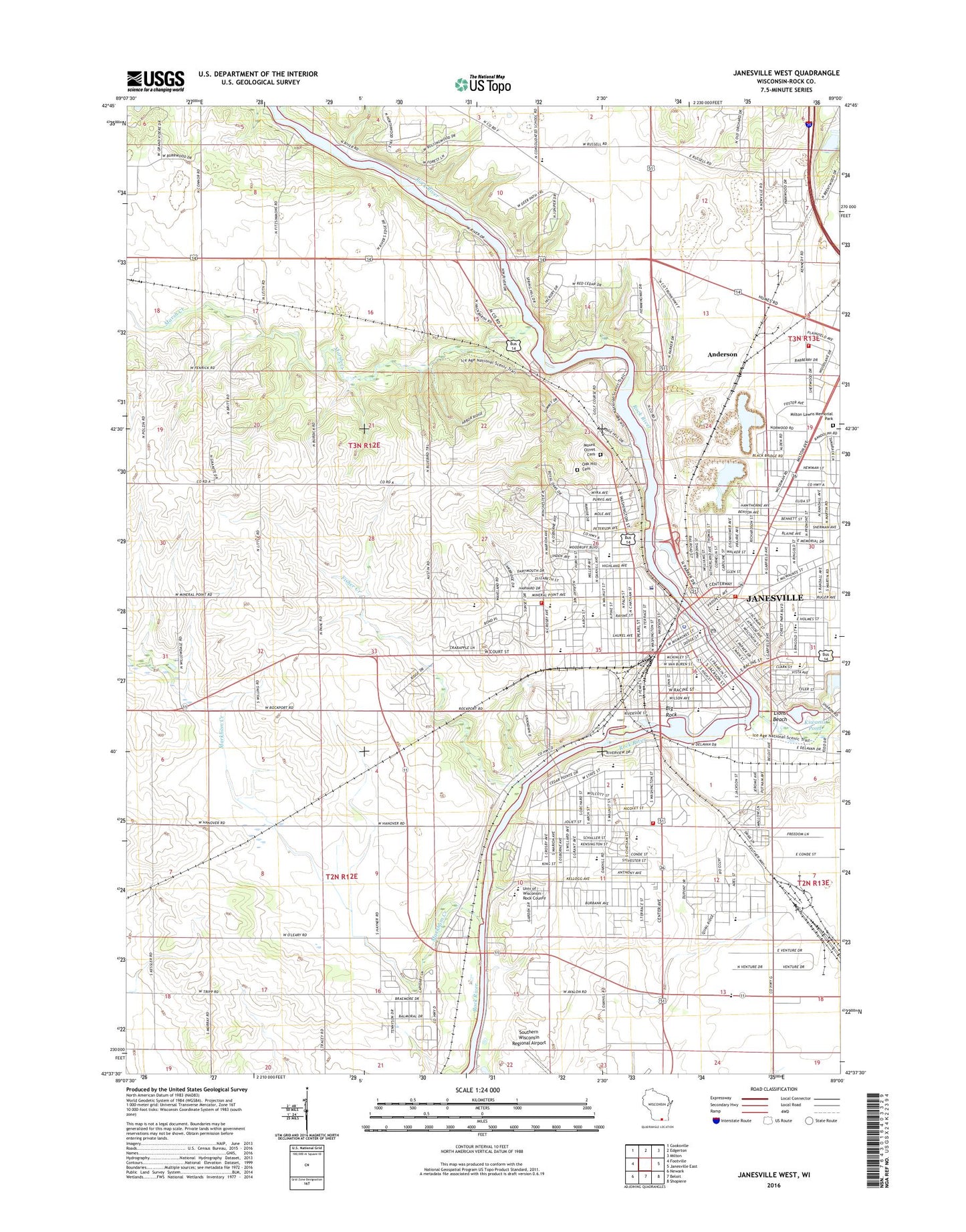 Janesville West Wisconsin US Topo Map Image