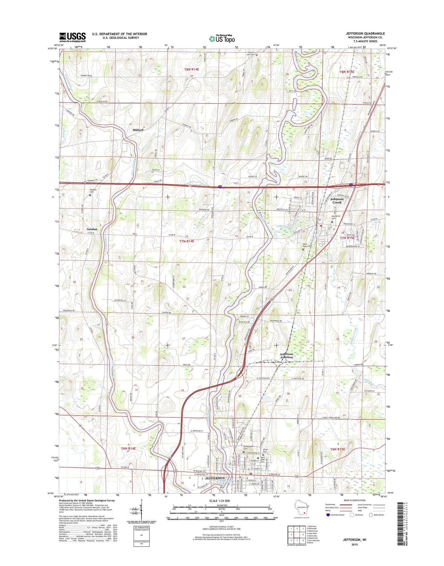 Jefferson Wisconsin US Topo Map Image