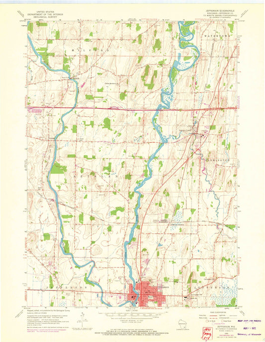 Classic USGS Jefferson Wisconsin 7.5'x7.5' Topo Map Image