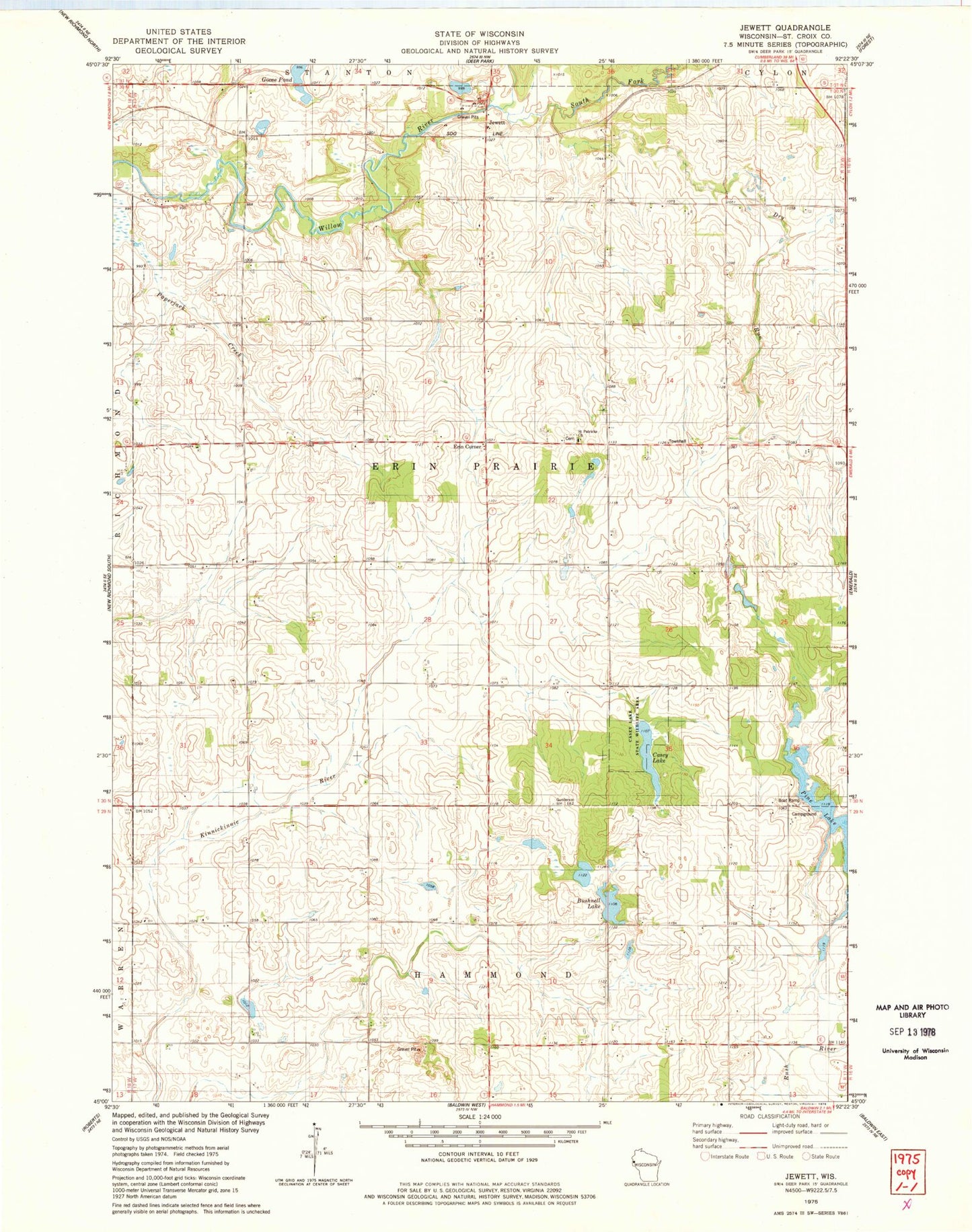 Classic USGS Jewett Wisconsin 7.5'x7.5' Topo Map Image