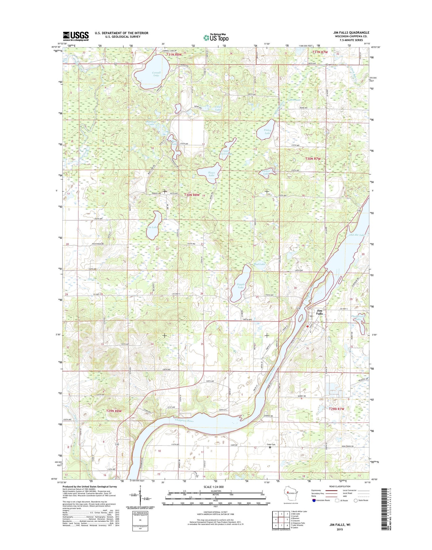 Jim Falls Wisconsin US Topo Map Image