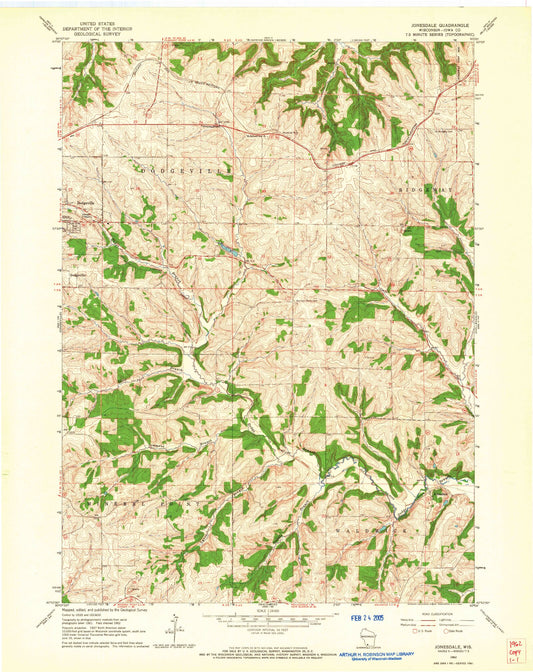 Classic USGS Jonesdale Wisconsin 7.5'x7.5' Topo Map Image