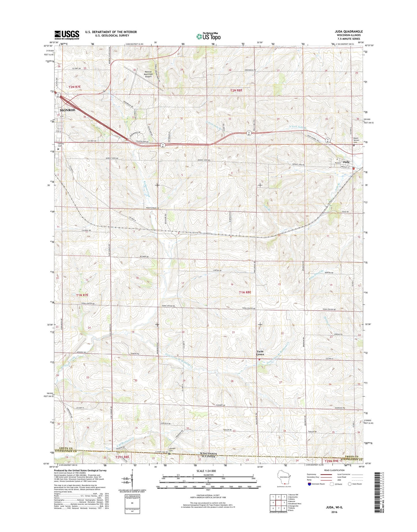 Juda Wisconsin US Topo Map Image