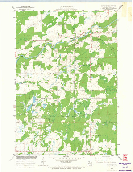 Classic USGS Jump River Wisconsin 7.5'x7.5' Topo Map Image