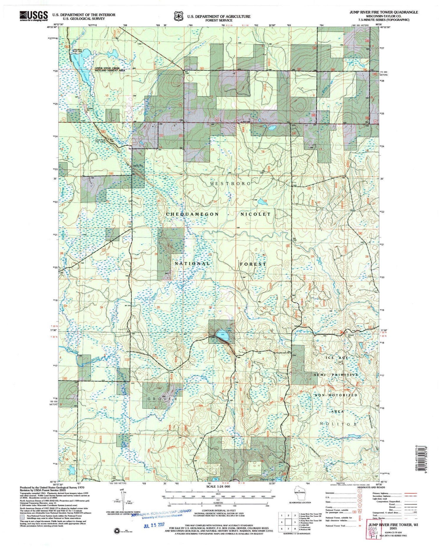 Classic USGS Jump River Fire Tower Wisconsin 7.5'x7.5' Topo Map Image