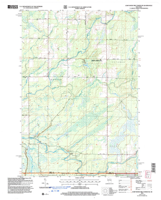 Classic USGS Jump River Fire Tower NE Wisconsin 7.5'x7.5' Topo Map Image