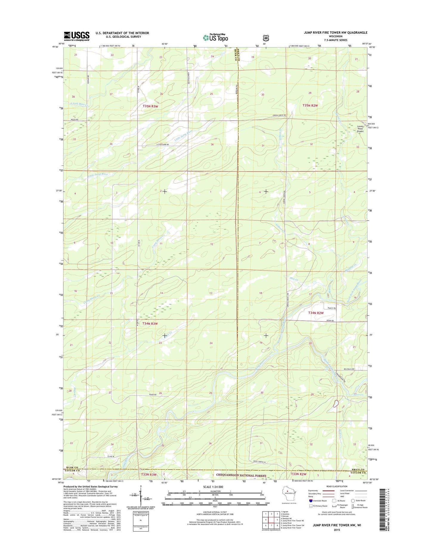 Jump River Fire Tower NW Wisconsin US Topo Map Image