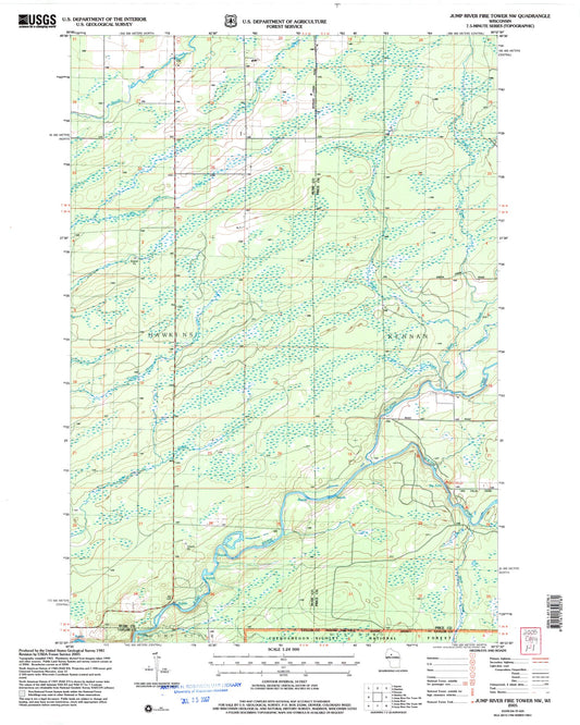 Classic USGS Jump River Fire Tower NW Wisconsin 7.5'x7.5' Topo Map Image