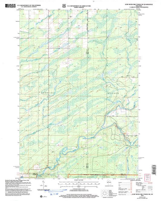 Classic USGS Jump River Fire Tower NW Wisconsin 7.5'x7.5' Topo Map Image
