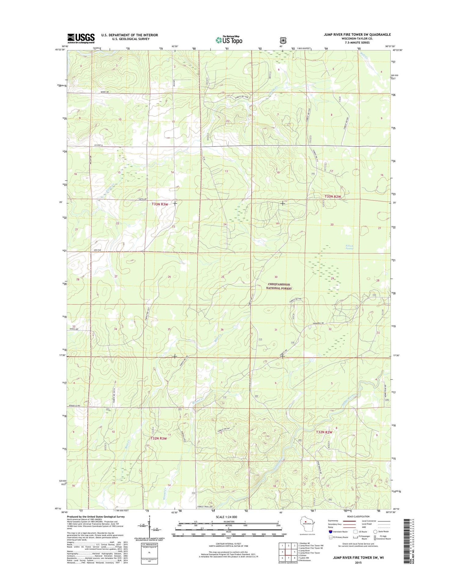Jump River Fire Tower SW Wisconsin US Topo Map Image