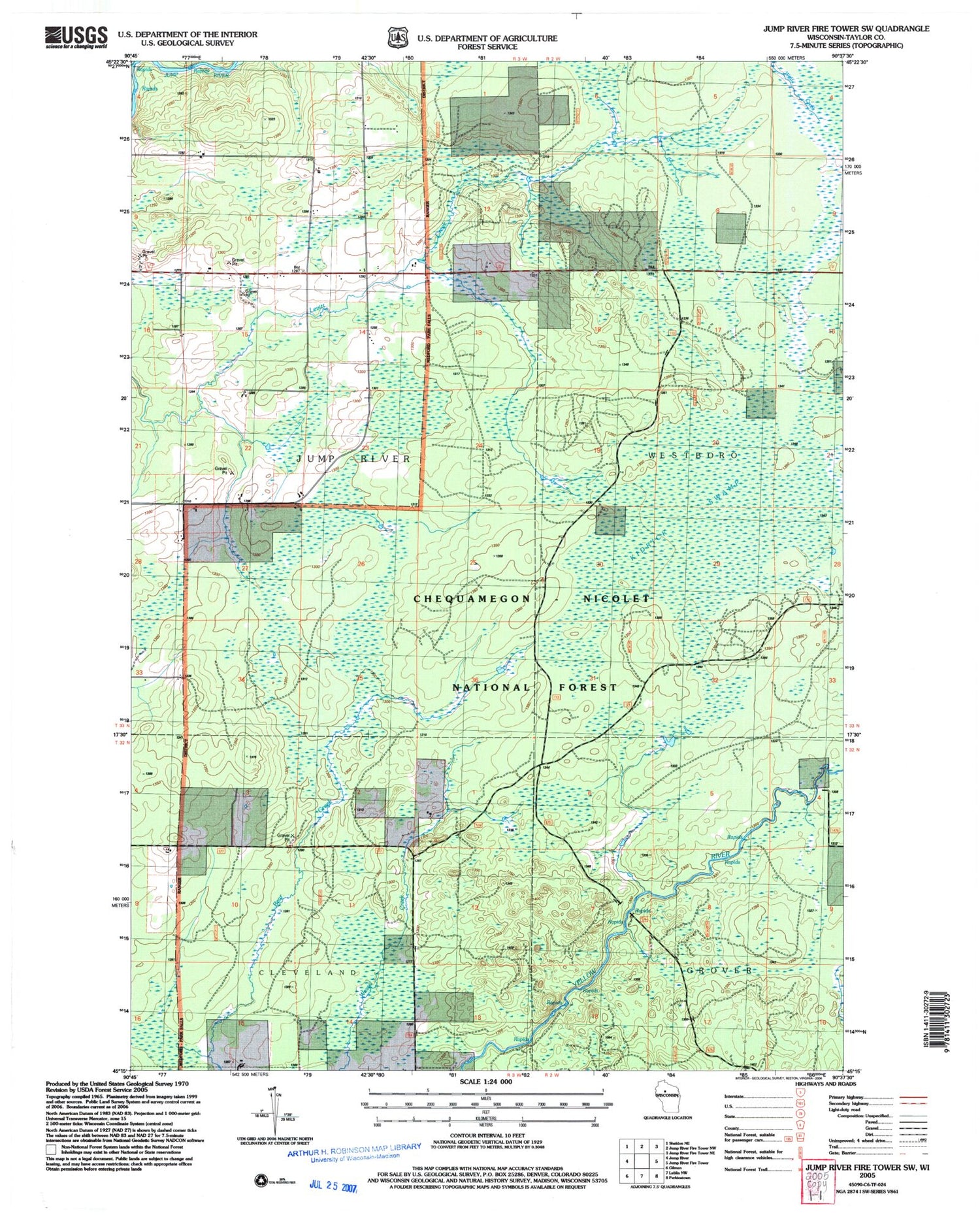 Classic USGS Jump River Fire Tower SW Wisconsin 7.5'x7.5' Topo Map Image