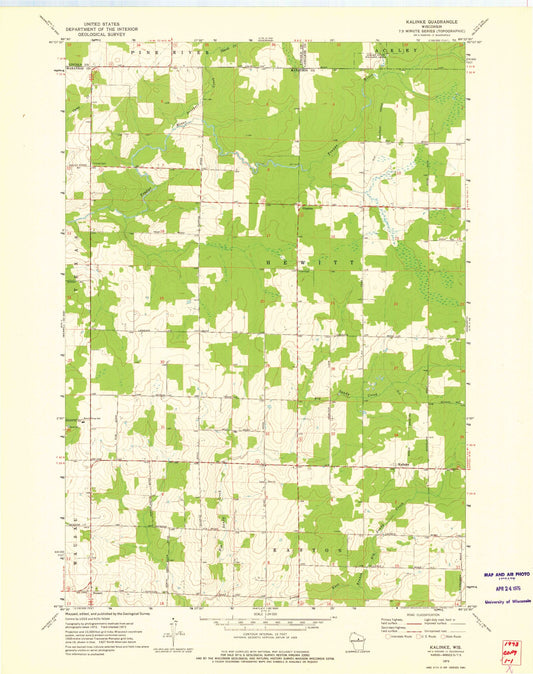 Classic USGS Kalinke Wisconsin 7.5'x7.5' Topo Map Image