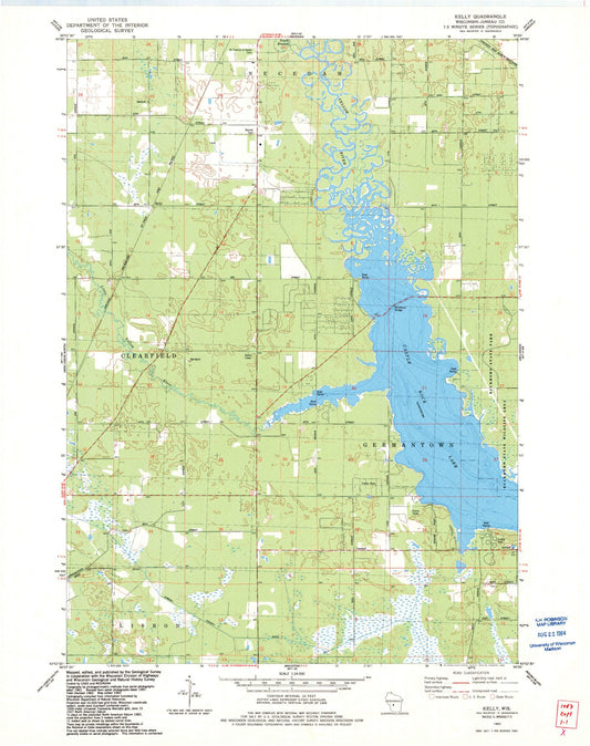 Classic USGS Kelly Wisconsin 7.5'x7.5' Topo Map Image
