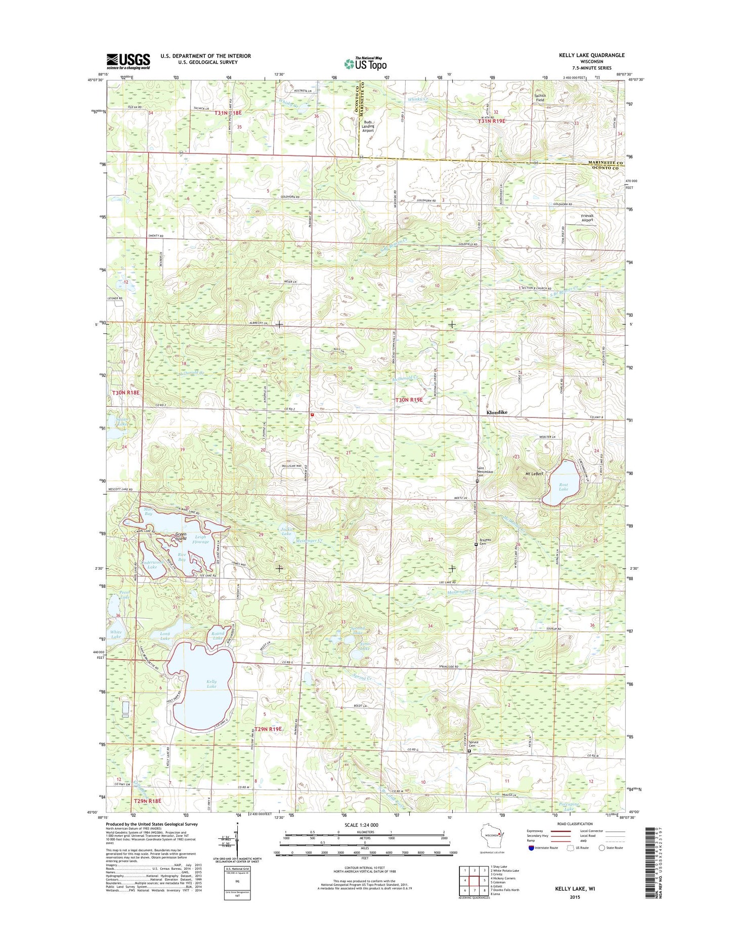 Kelly Lake Wisconsin US Topo Map Image