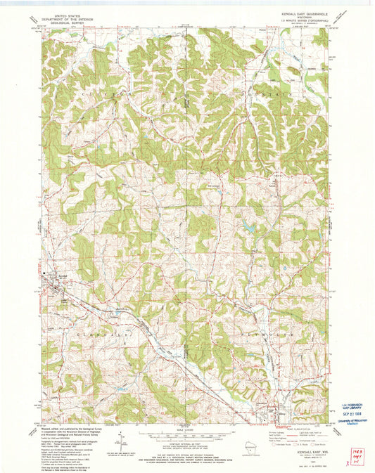 Classic USGS Kendall East Wisconsin 7.5'x7.5' Topo Map Image