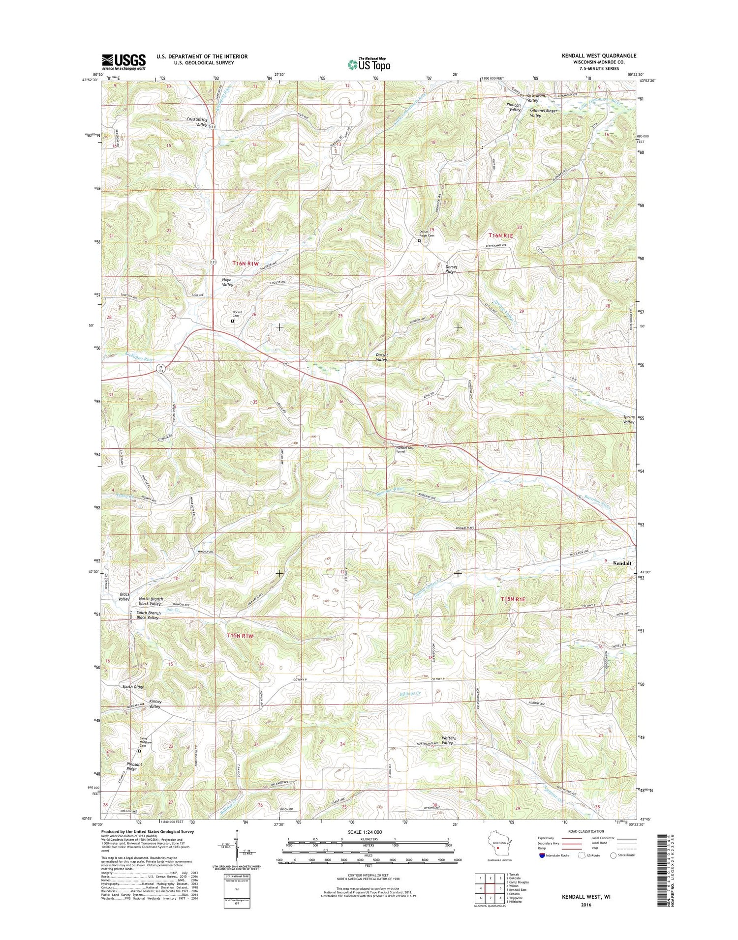 Kendall West Wisconsin US Topo Map Image