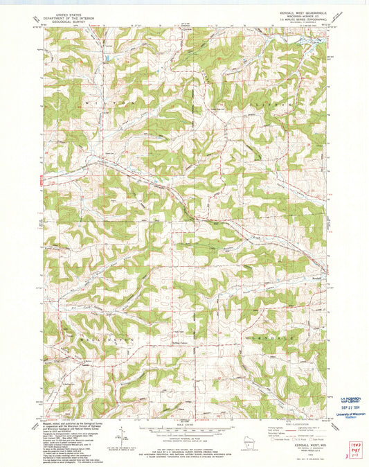 Classic USGS Kendall West Wisconsin 7.5'x7.5' Topo Map Image