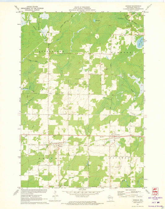 Classic USGS Kennan Wisconsin 7.5'x7.5' Topo Map Image