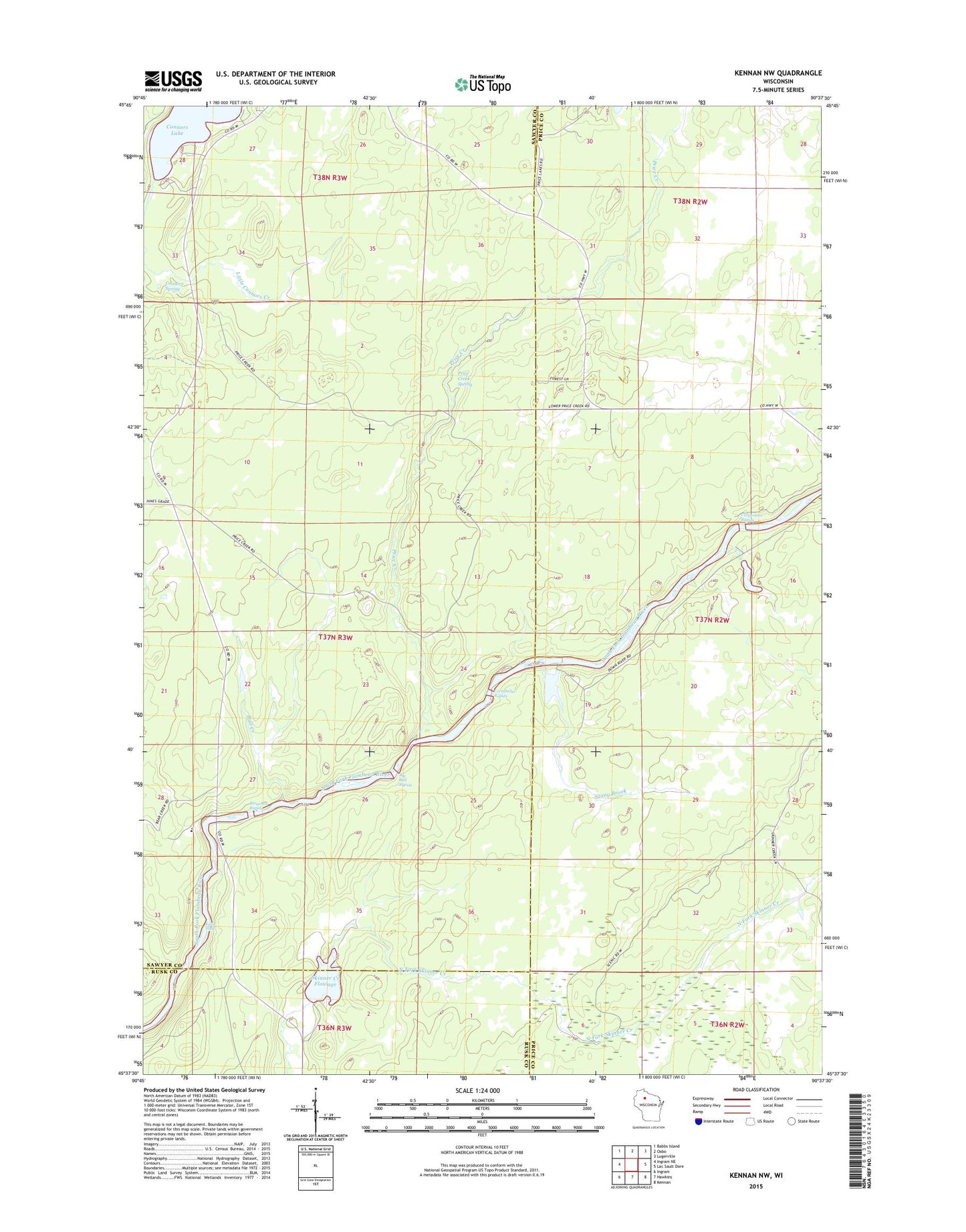 Kennan NW Wisconsin US Topo Map Image