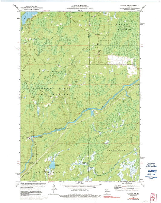 Classic USGS Kennan NW Wisconsin 7.5'x7.5' Topo Map Image